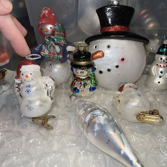 Vintage Dept 56 Blown Glass Snowman Christmas Ornament Lot Hang & Clip On #38 - Picture 2 of 12